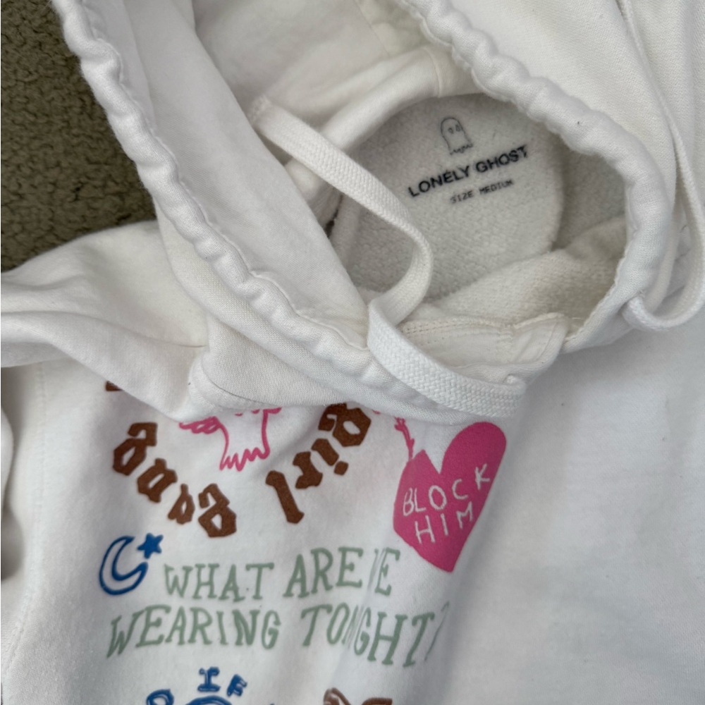 Lonely Ghost White Graphic Hoodie